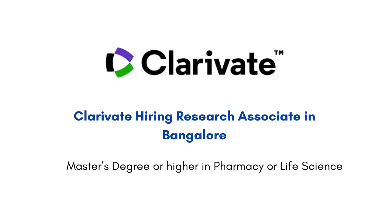 Clarivate Hiring Research Associate in Bangalore