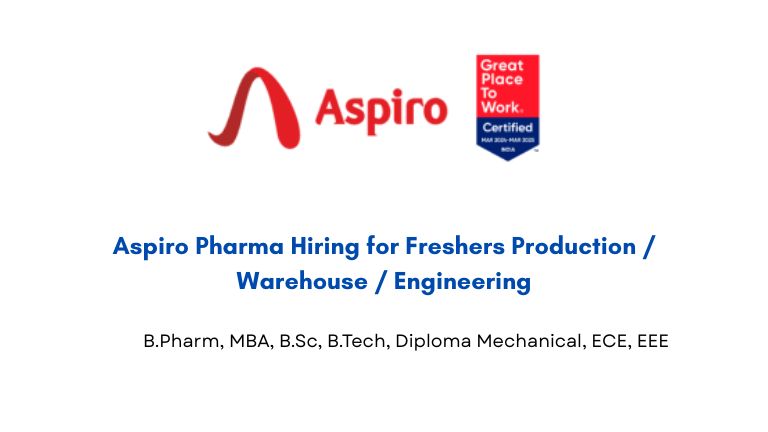 Aspiro Pharma Hiring for Freshers Production / Warehouse / Engineering