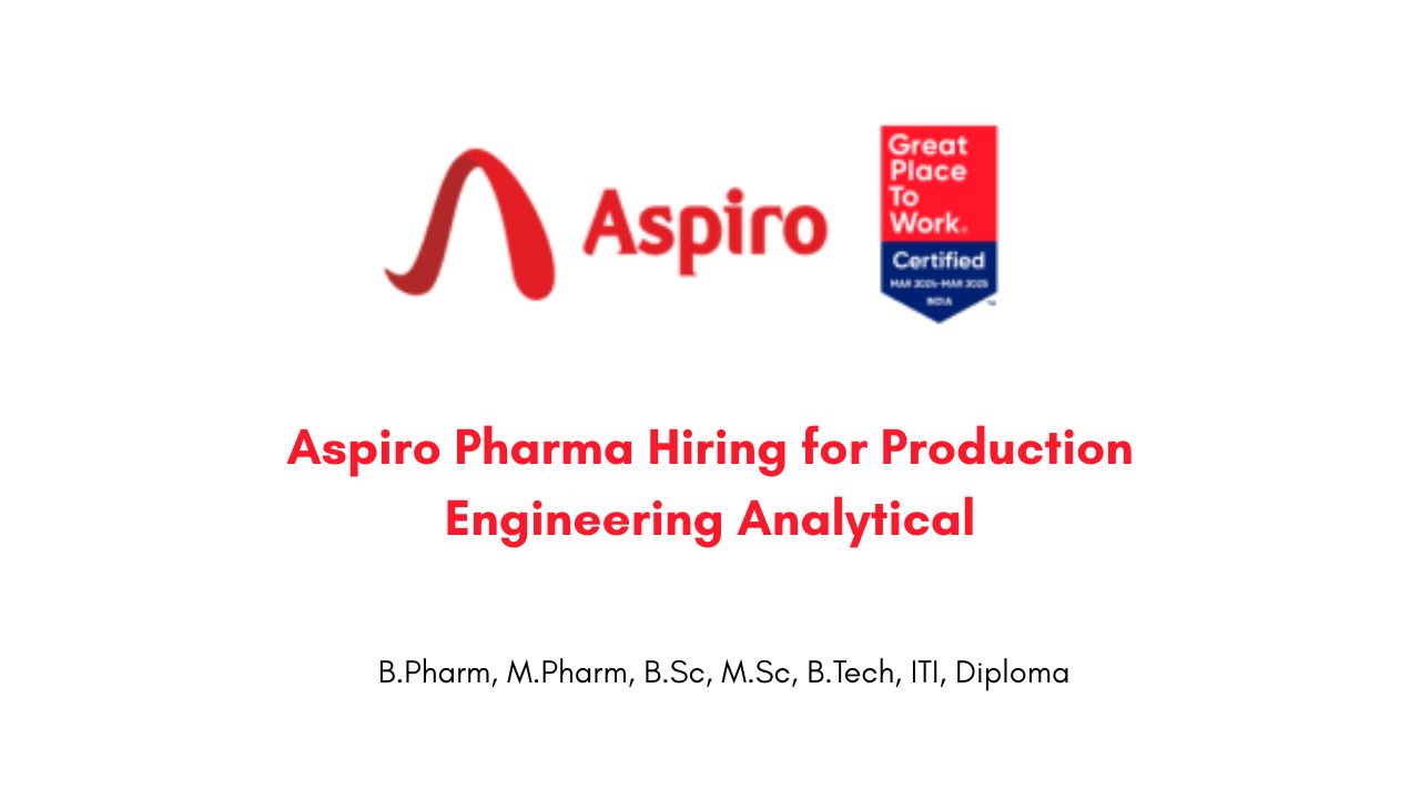 Aspiro Pharma Hiring for Production Engineering Analytical