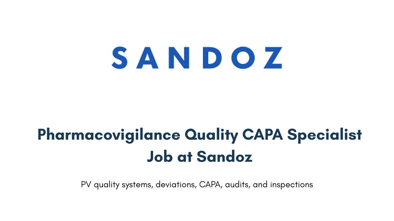 Pharmacovigilance Quality CAPA Specialist Job at Sandoz