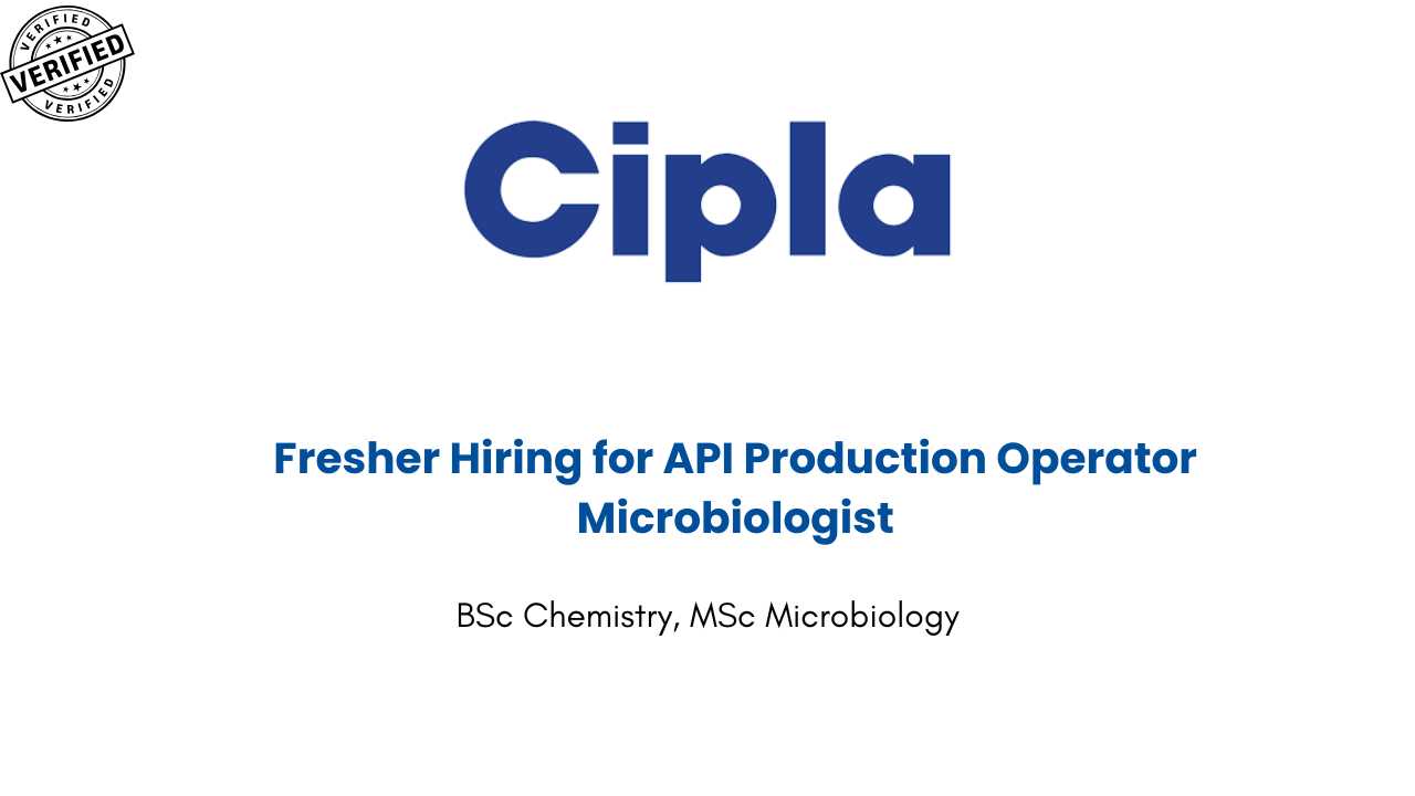 Cipla Fresher Hiring for API Production Operator Microbiologist