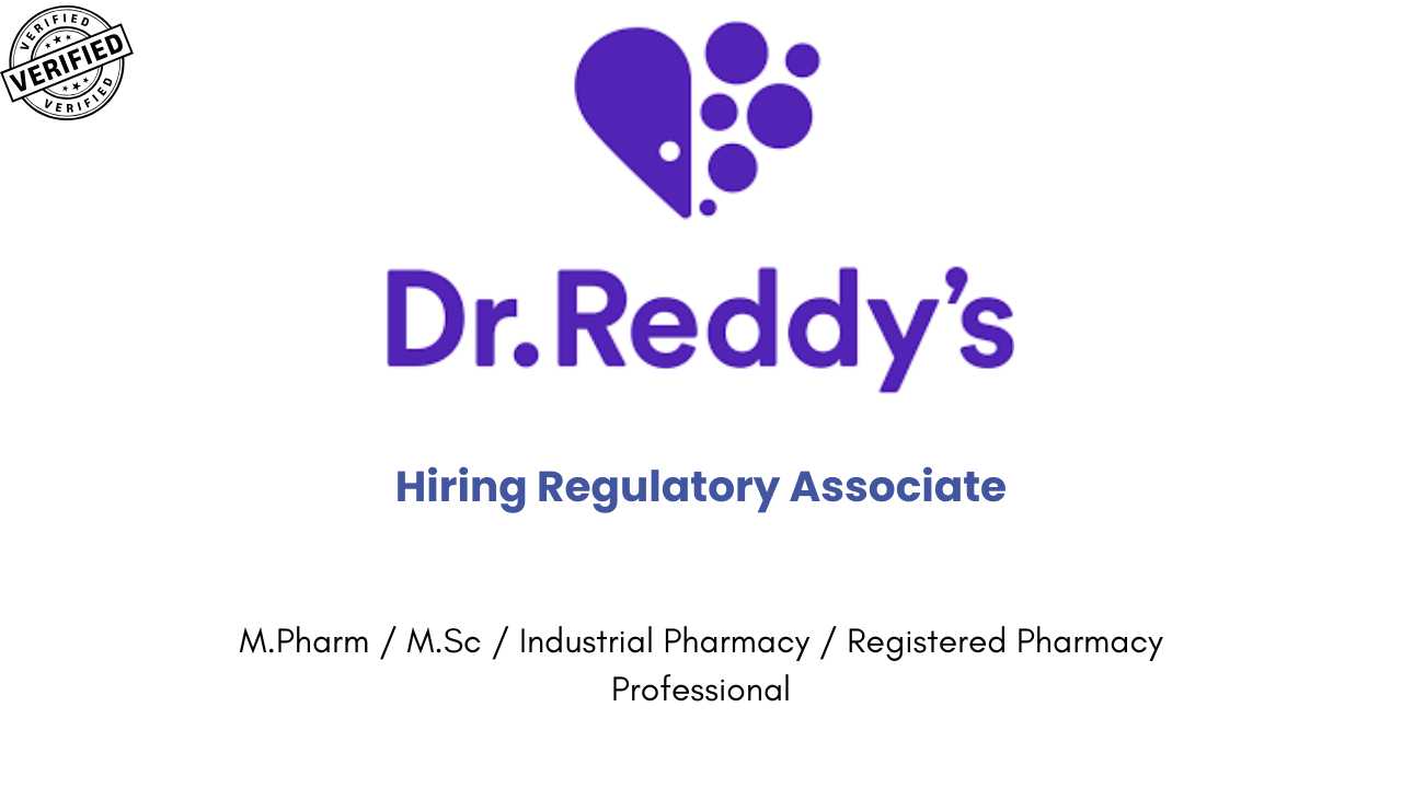 Dr Reddys Laboratories Hiring Regulatory Associate