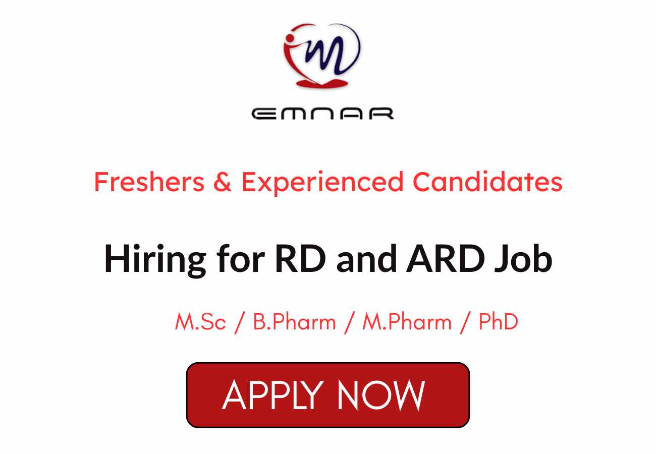 EMNAR Pharma Hiring Freshers for RD and ARD Job